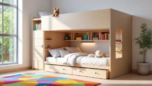 découvrez notre lit superposé avec rangements intégrés, alliant design contemporain et solutions pratiques pour optimiser l'espace de votre chambre. parfait pour les petites pièces, ce meuble astucieux offre à la fois confort et fonctionnalité, tout en apportant une touche esthétique à votre décoration.
